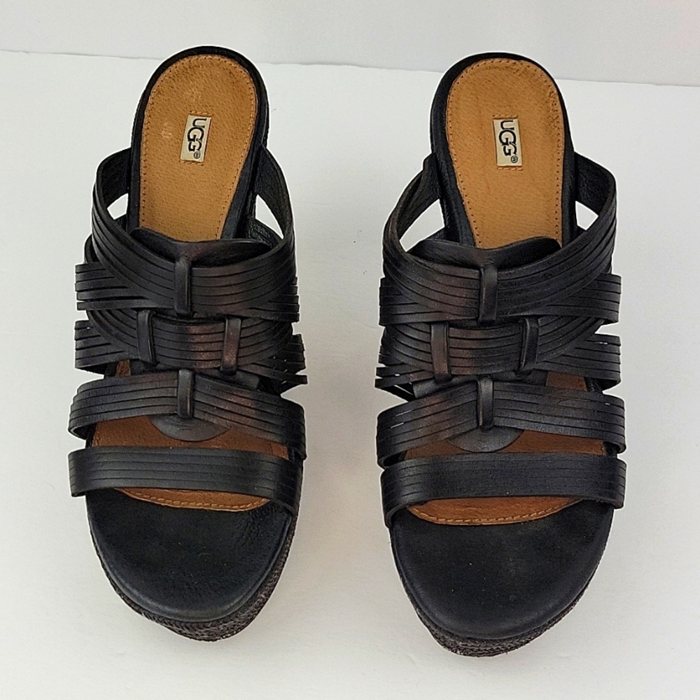 UGG Melinda Platform Mule Espadrille Wedges Black Size 9 - Picture 3 of 11